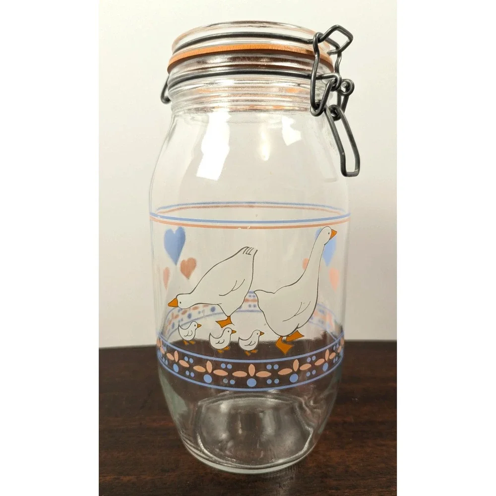 Arc Hearts 'N Geese 2L Canister Hinged Bail Clamp Lid & Seal Goose Country Decor